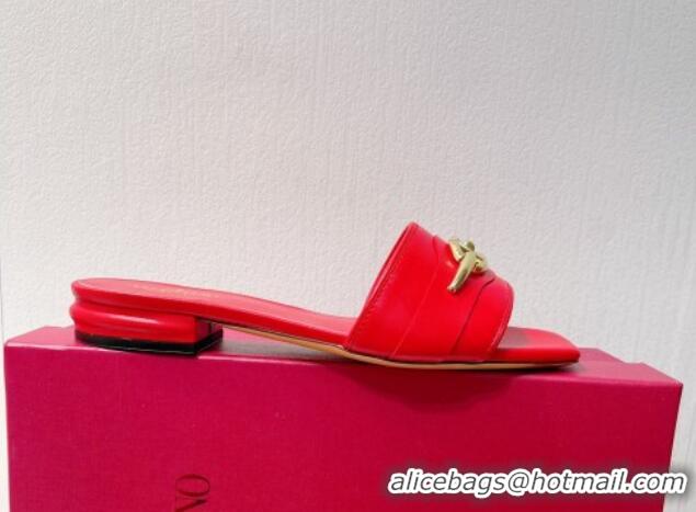 Most Popular Valentino The Bold Edition VLogo Flat Slides Sandal in Calfskin Red 612190