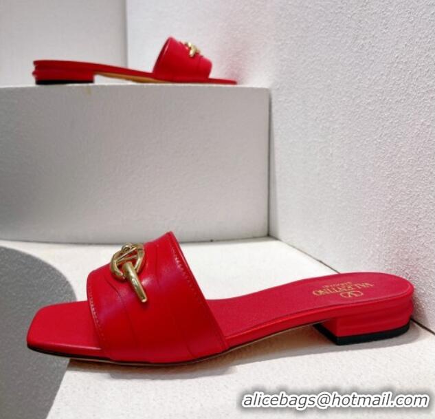 Most Popular Valentino The Bold Edition VLogo Flat Slides Sandal in Calfskin Red 612190