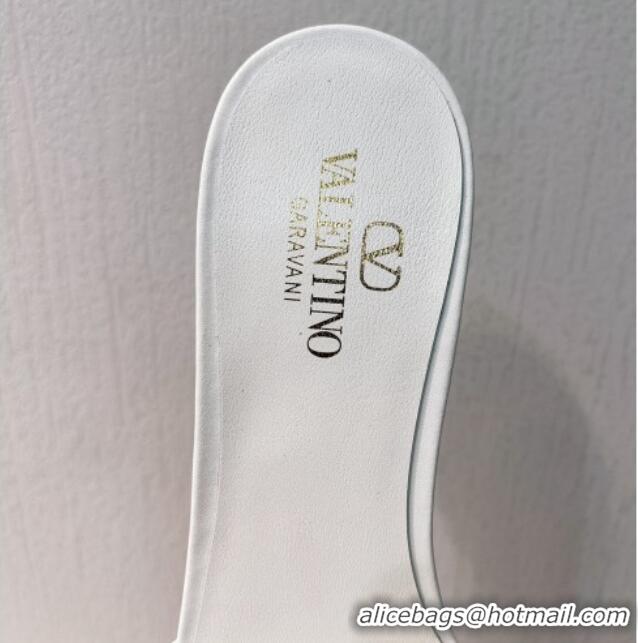 Unique Style Valentino The Bold Edition VLogo Flat Slides Sandal in Calfskin White/Gold 612189