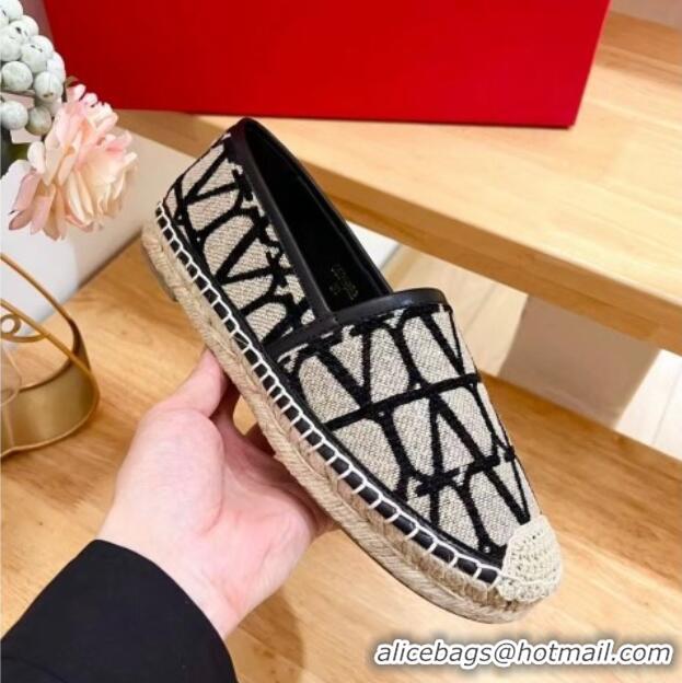 Good Looking Valentino VLogo Espadrilles Flat in Raffia Straw Grey 725016