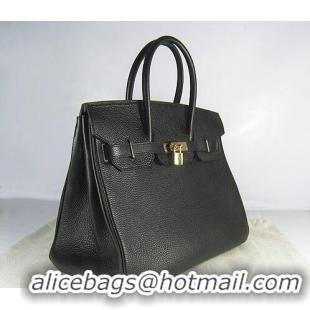 Hermes Birkin 35cm Embossed Veins Leather Bag Black 6089 Gold Hardware