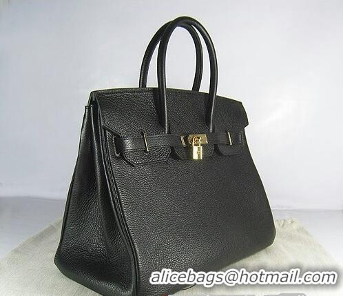 Hermes Birkin 35cm Embossed Veins Leather Bag Black 6089 Gold Hardware