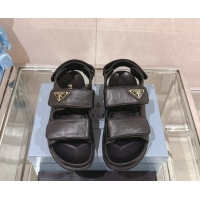 Grade Quality Prada Nappa Leather Strap Flat Sandals Black 430047