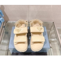 Good Quality Prada Nappa Leather Strap Flat Sandals Beige 430049