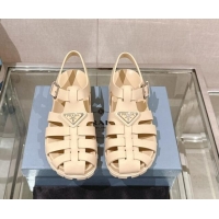 Best Product Prada Rubber Strap Flat Sandals Beige 430055