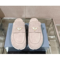 Luxurious Prada Suede Flat Mules Grey 430059