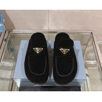 Lower Price Prada Suede Flat Mules Black 430060