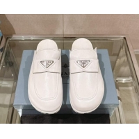 Luxurious Prada Nappa Leather Flat Mules White 430062