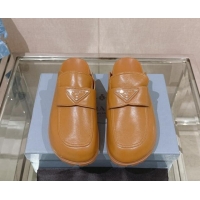 Top Grade Prada Nappa Leather Flat Mules Brown 430063