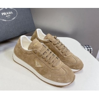 Good Quality Prada Men's Rank Suede Sneakers Beige 430066