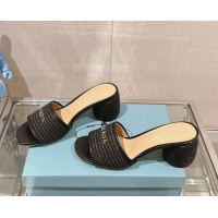 Best Product Prada Crochet Heel Slide Sandals Black 430086