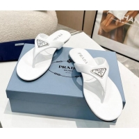 Good Looking Durable Prada Leather Flat Thong Slide Sandals White 430093