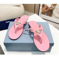 Unique Style Prada Leather Flat Thong Slide Sandals Pink 430094