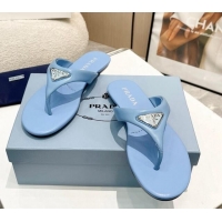 Low Cost Prada Leather Flat Thong Slide Sandals Blue 430095