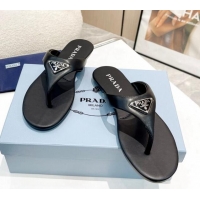 Stylish Prada Leather Flat Thong Slide Sandals Black 430096