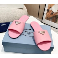 Sumptuous Prada Leather Flat Slide Sandals Pink 430099