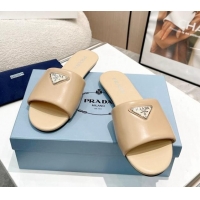 Perfect Prada Leather Flat Slide Sandals Beige 430100