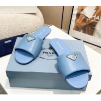 Modern Prada Leather Flat Slide Sandals Blue 430101