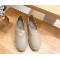 Luxury Prada Leather Espadrilles Flat Beige 611076