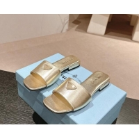 Durable Prada Leather Flat Slides Sandal Gold 611080