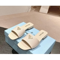 Best Price Prada Saffiano Leather Flat Slides Sandal Pale Nude 611081