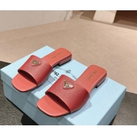 Top Grade Prada Saffiano Leather Flat Slides Sandal Red 611082