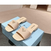 Unique Style Prada Saffiano Leather Flat Slides Sandal Light Beige 0611084