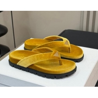 Stylish Prada Velvet Flat Thong Slides Sandal Yellow 611092