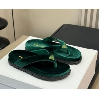 Good Looking Prada Velvet Flat Thong Slides Sandal Green 611093