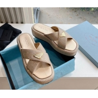 Best Product Prada Strass Platform Slides Sandal with Cross Strap Gold 611102