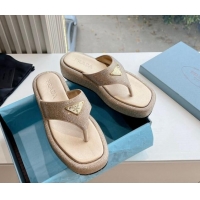 Good Product Prada Strass Platform Thong Slides Sandal Gold 611104