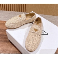 Purchase Prada Crochet Raffia Straw Flat Loafers Beige 611116