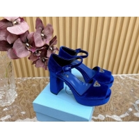 Best Price Prada Velvet Platform Sandals 9.5cm Blue 611118