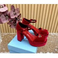 Good Looking Prada Velvet Platform Sandals 9.5cm Red 611119