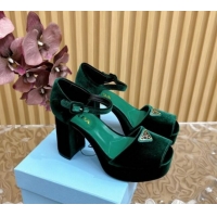 Perfect Prada Velvet Platform Sandals 9.5cm Green 611121