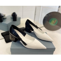 Grade Quality Prada Two-Tone Brushed leather Pumps 4.5cm with Bow White/Black 611122