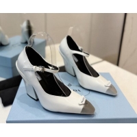 Unique Style Prada Two-Tone Brushed leather Mary Janes Pumps 8.5cm White 611126