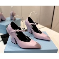 Charming Prada Two-Tone Brushed leather Mary Janes Pumps 8.5cm Light Pink 611127