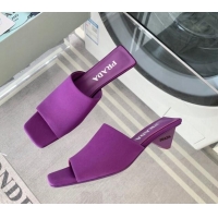 Top Design Prada Satin Heel Slide Sandals 3.5cm with Triangle Heel Purple 704001