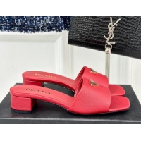 Good Product Prada Saffiano Leather Heel Slides Sandal 3.5cm Red 704008