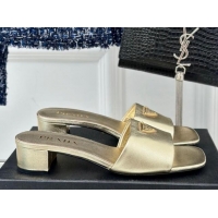 Top Grade Prada Leather Heel Slides Sandal 3.5cm Gold 704011