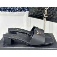 Big Discount Prada Saffiano Leather Heel Slides Sandal 3.5cm Black 704012