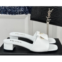 Perfect Prada Saffiano Leather Heel Slides Sandal 3.5cm White 704013