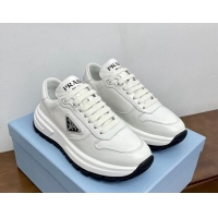 Luxury Prada Gabardine Leather Sneakers White/Silver 719126