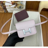 Spot Bulk Hermes Constance Slim Wallet with Leather Strap in Evercolor Leather Dream H0112 Purple/Silver 2024( Half Hand