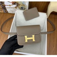 Grade Hermes Constance Slim Wallet with Leather Strap in Epsom Leather H0112 Etoupe/Gold 2024 (Half Handmade)