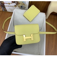 Buy Discount Hermes Constance Slim Wallet with Leather Strap in Epsom Leather H0112 Lemon Yellow/Gold 2024 (Half Handmad