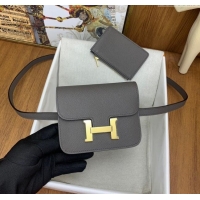 Buy Classic Hermes Constance Slim Wallet with Leather Strap in Epsom Leather H0112 Tinware Grey/Gold 2024 (Half Handmade