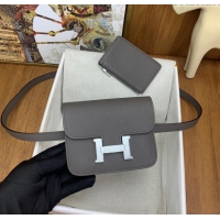 Cheapest Hermes Constance Slim Wallet with Leather Strap in Epsom Leather H0112 Tinware Grey/Silver 2024 (Half Handmade)