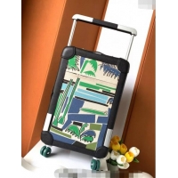 Buy Classic Hermes R.M.S Cabin Suitcase Luggage Travel bag 55cm in Printed Canvas and Leather H2053 Green/Blue/Black 202